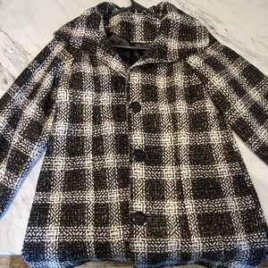 George black and white plaid pea coat